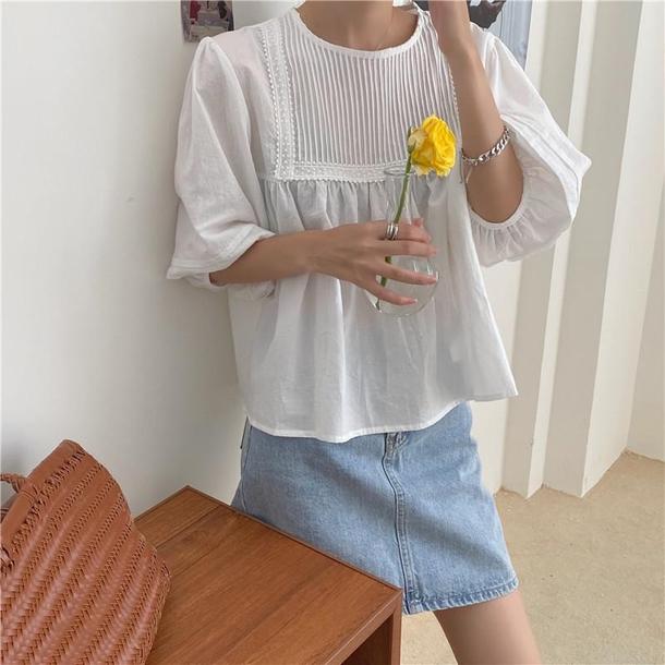 ラウンドネックプリーツブラウス 4534-画像7-韓国ファッション通販POPREA［ポップリア］