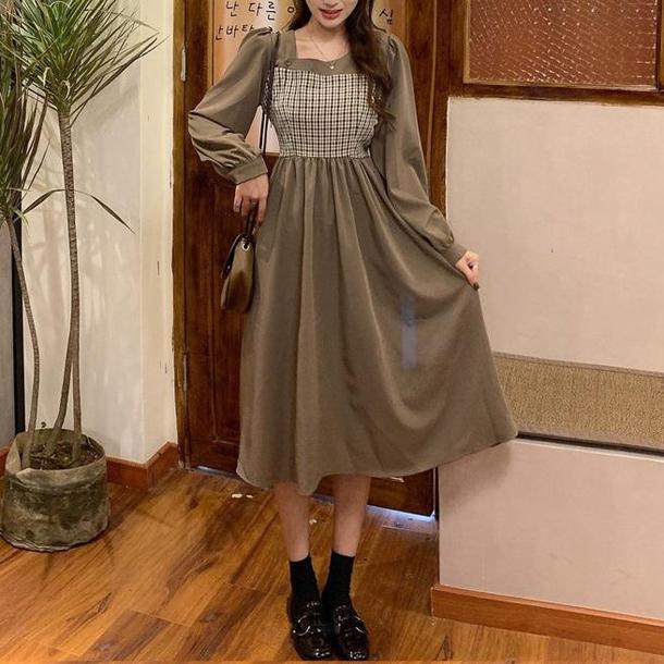 レトロチェックレイヤード風ワンピース 4337-画像7-韓国ファッション通販POPREA［ポップリア］