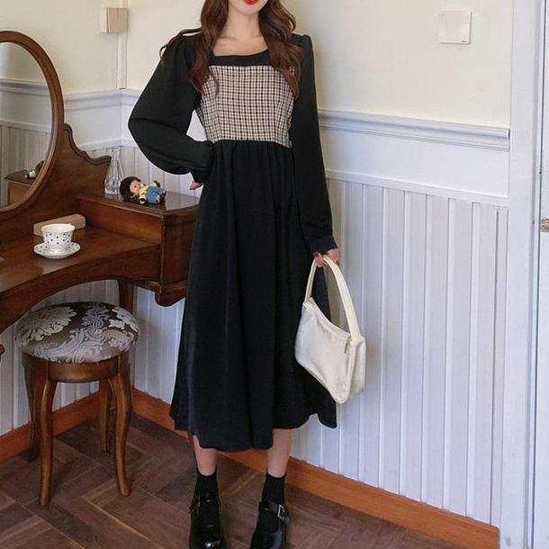 レトロチェックレイヤード風ワンピース 4337-画像8-韓国ファッション通販POPREA［ポップリア］