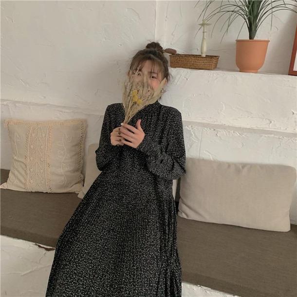 レトロシフォン細プリーツワンピース 3247-画像8-韓国ファッション通販POPREA［ポップリア］