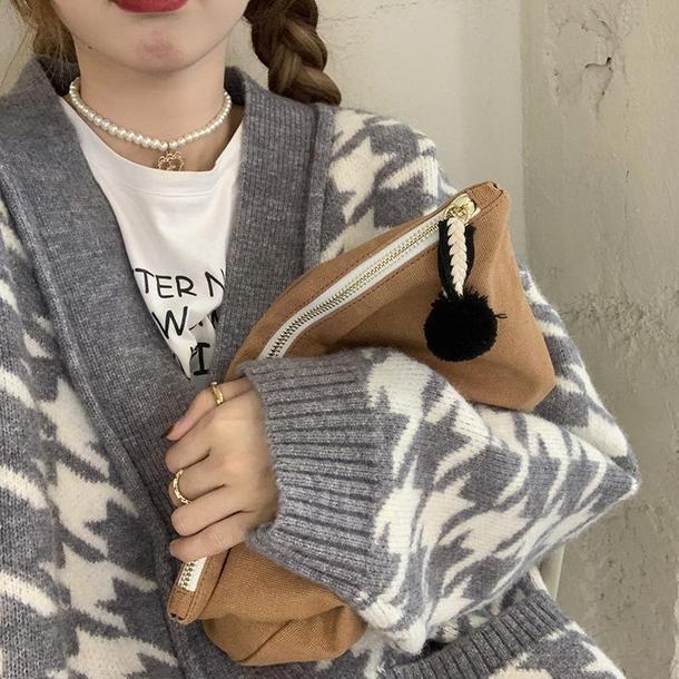 Vネック千鳥格子ニットカーディガン 4171-画像8-韓国ファッション通販POPREA［ポップリア］