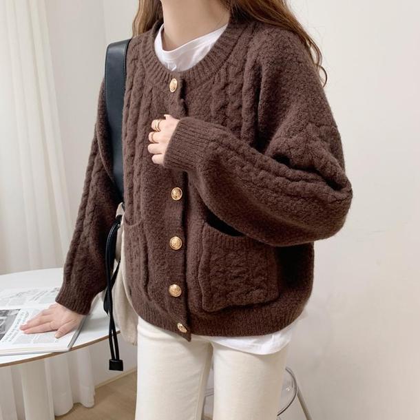 ニットラウンドネックカーディガン 4055-画像8-韓国ファッション通販POPREA［ポップリア］