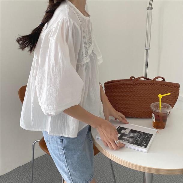 ラウンドネックプリーツブラウス 4534-画像8-韓国ファッション通販POPREA［ポップリア］