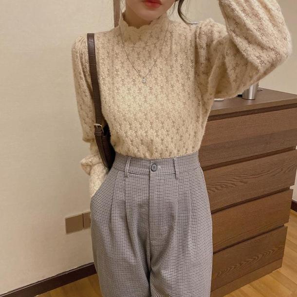 ハイカラーレーストップス 4112-画像8-韓国ファッション通販POPREA［ポップリア］