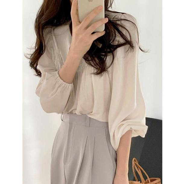 シフォン長袖プリーツシャツ 4395-画像8-韓国ファッション通販POPREA［ポップリア］