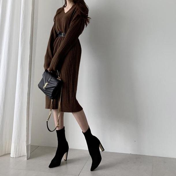 Vネックストレートニットワンピ 4166-画像8-韓国ファッション通販POPREA［ポップリア］