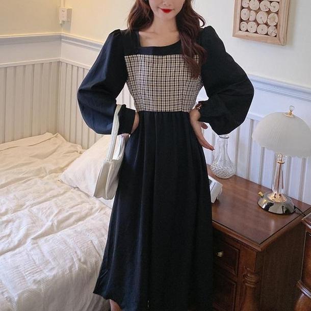 レトロチェックレイヤード風ワンピース 4337-画像9-韓国ファッション通販POPREA［ポップリア］