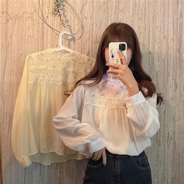 花刺繍のレース襟長袖トップ 4366-画像9-韓国ファッション通販POPREA［ポップリア］