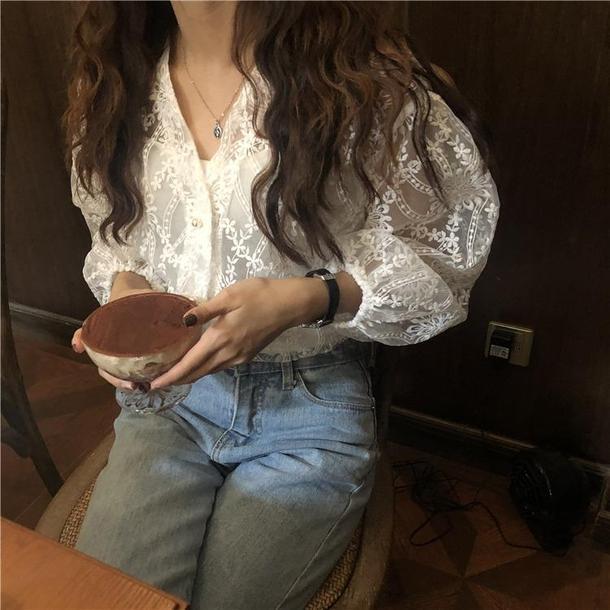 Vネックフワラーシアーシャツ 3451-画像9-韓国ファッション通販POPREA［ポップリア］