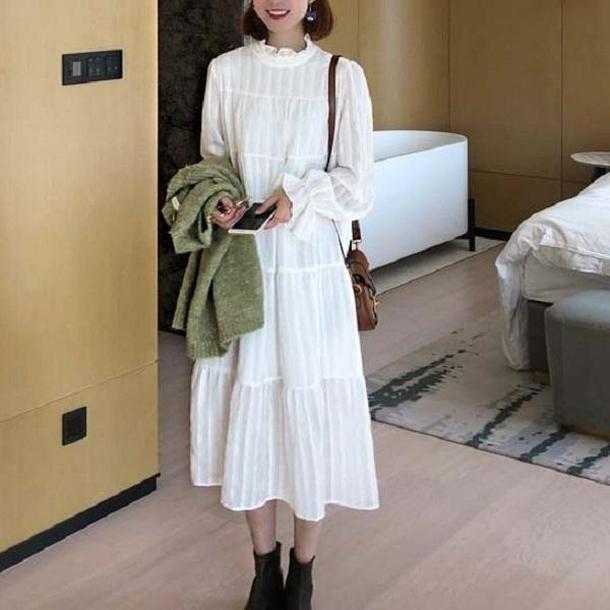 フリルハイネックティアードワンピ 3164-画像1-韓国ファッション通販POPREA［ポップリア］