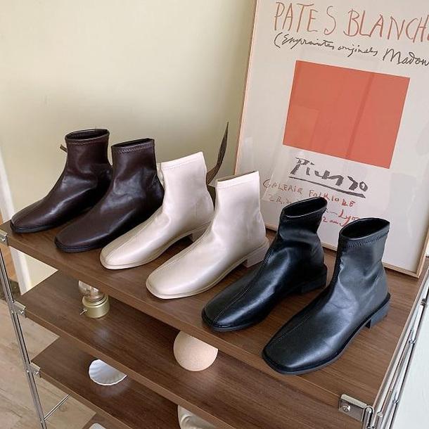 スクエアトゥショートブーツ 4183-画像1-韓国ファッション通販POPREA［ポップリア］