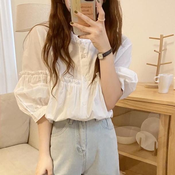 スモールレースステッチブラウス 4589-画像1-韓国ファッション通販POPREA［ポップリア］