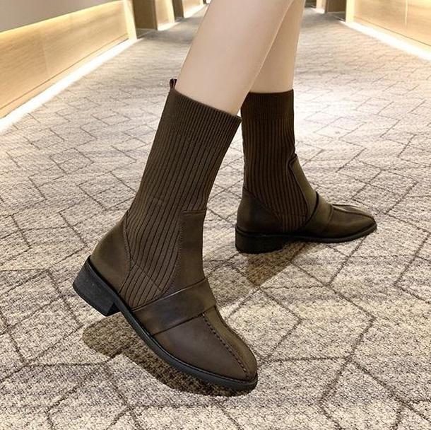 リブソックスショートブーツ 4083-画像1-韓国ファッション通販POPREA［ポップリア］