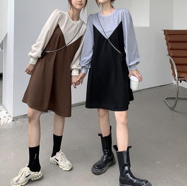 バイカラードッキングワンピ 3984-画像1-韓国ファッション通販POPREA［ポップリア］