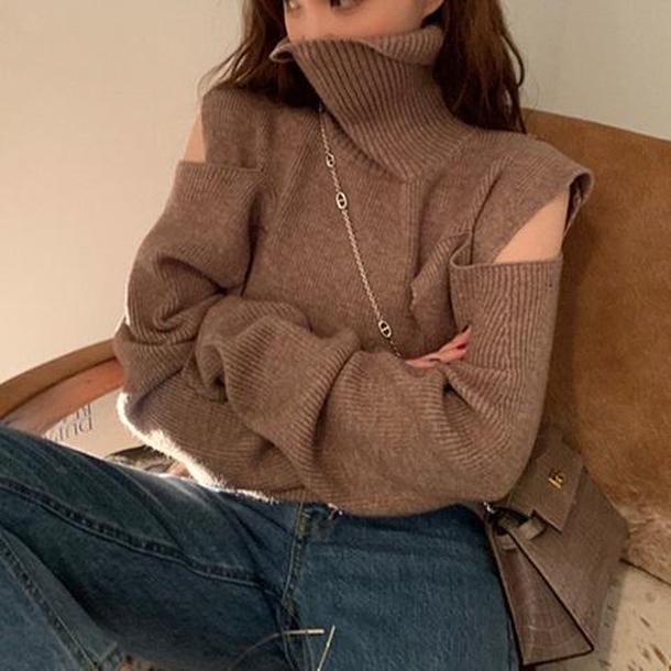 オープンショルダーハイネックニット 3991-画像1-韓国ファッション通販POPREA［ポップリア］