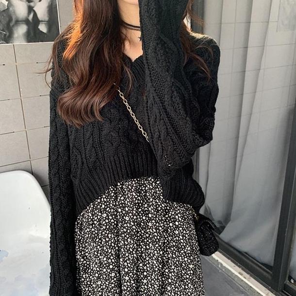 ニット＆フラワーワンピ 3825-画像1-韓国ファッション通販POPREA［ポップリア］