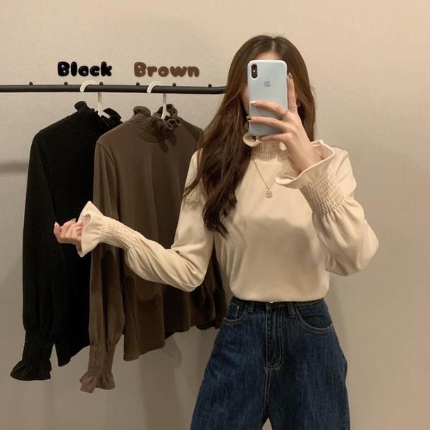 フリルフレアスリーブシャツ 4221-画像1-韓国ファッション通販POPREA［ポップリア］