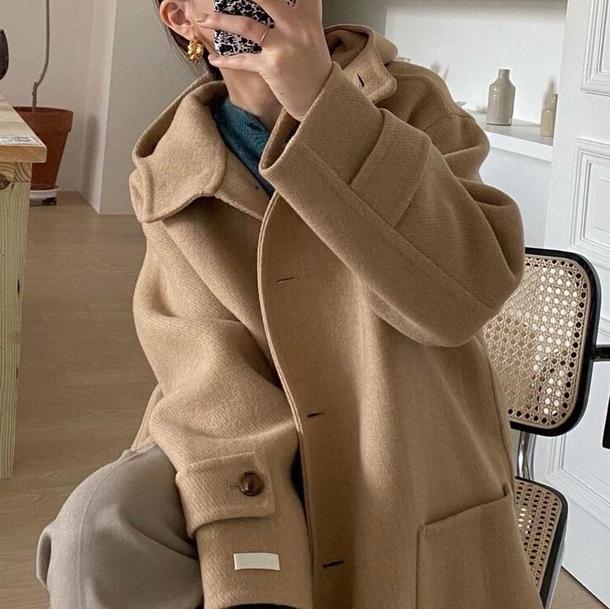 フーディウールロングコート 4068-画像1-韓国ファッション通販POPREA［ポップリア］