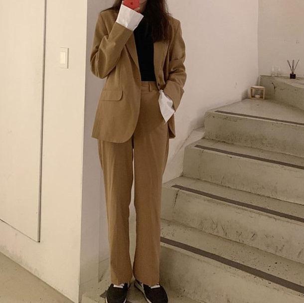 レトロスーツセットアップ 2804-beige/S_お取り寄せ28043-画像3-韓国ファッション通販POPREA［ポップリア］