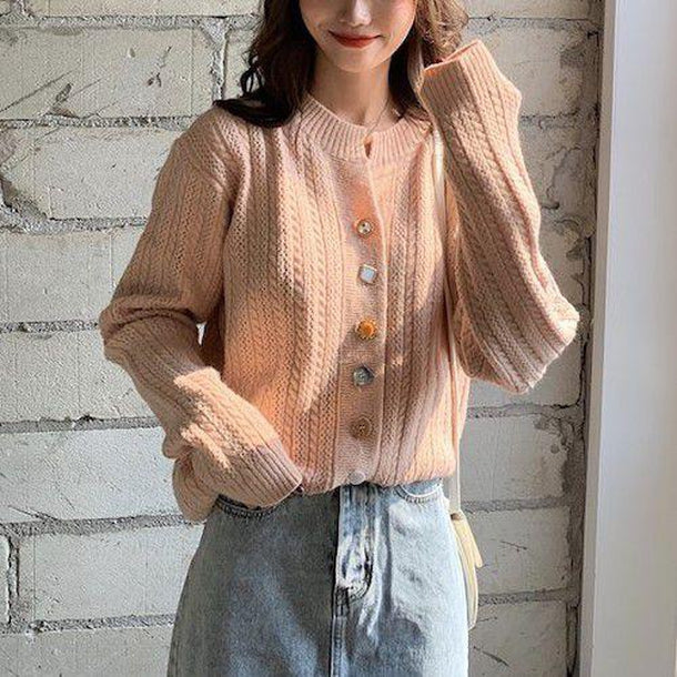 カラフルボタンニットカーディガン 2636-pink_お取り寄せ26362-画像2-韓国ファッション通販POPREA［ポップリア］