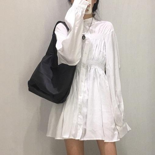 シャーリング シャツワンピ 2819-画像3-韓国ファッション通販POPREA［ポップリア］